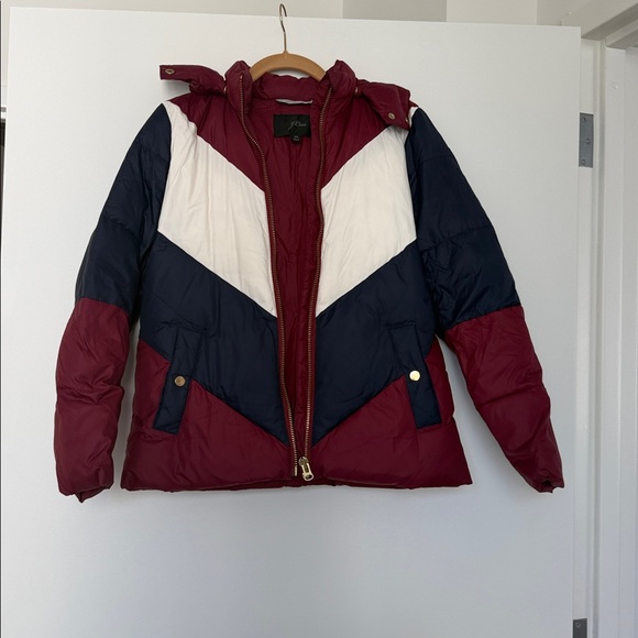 J. Crew Colorblock Chevron Women’s puffer jacket size xs - Picture 2 of 9